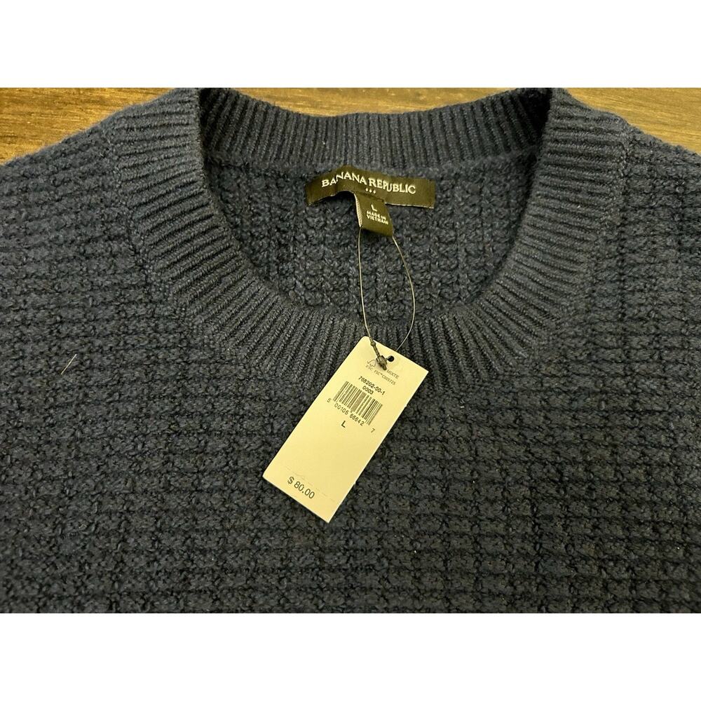 Banana Republic Mens Navy Blue Cotton Knit Crew Neck Sweater Large NWT $80